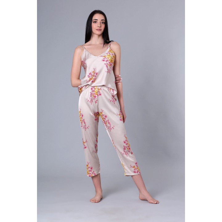 Πυζάμα Σατέν V Ντεκολτέ - Φλοράλ