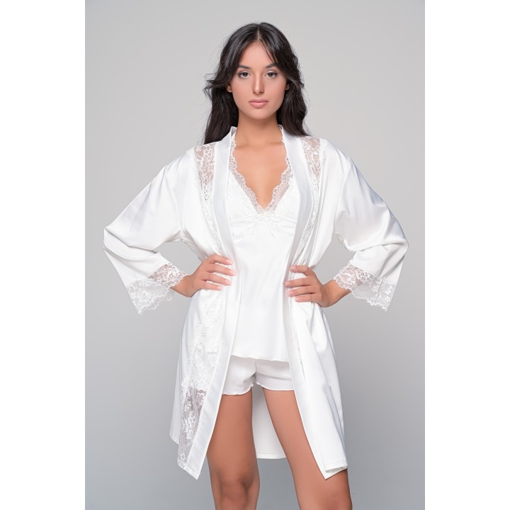 Νυφικό Σατέν Σετ Babydoll και Ρόμπα-Ιβουάρ