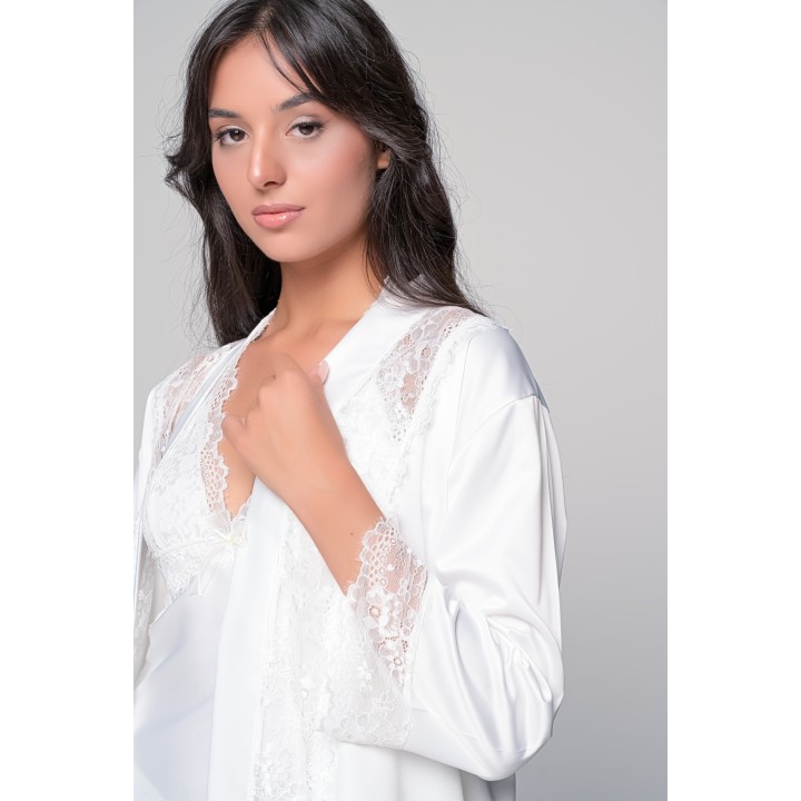 Νυφικό Σατέν Σετ Babydoll και Ρόμπα-Ιβουάρ