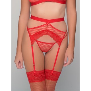 Ζαρτιέρα Δίχτυ Χοντρό & Δαντέλα - Κόκκινο