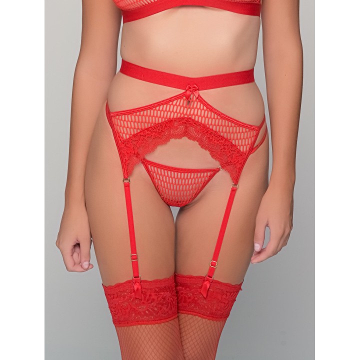 Ζαρτιέρα Δίχτυ Χοντρό & Δαντέλα - Κόκκινο