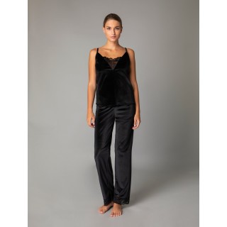 Πυζάμα Βελούδο με Δαντέλα -Μαύρο