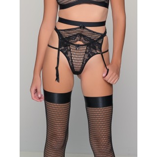 Ζαρτιέρα Δίχτυ Χοντρό & Δαντέλα - Μαύρο