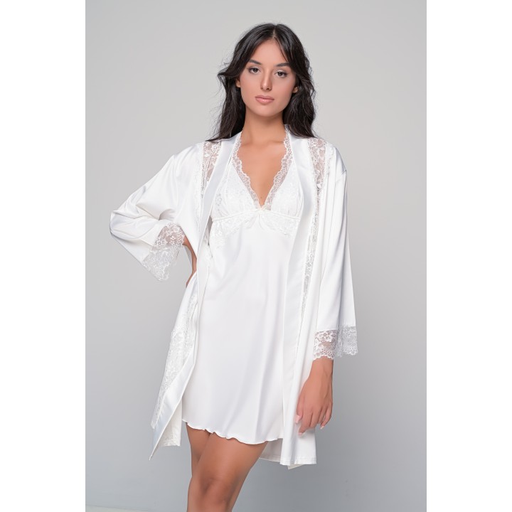 Νυφικό Σατέν Σετ Νυχτικό και Ρόμπα - Ιβουάρ