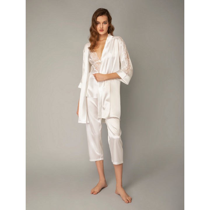 Νυφική Πυζάμα Σατέν Δαντέλα V Ντεκολτέ - Ιβουάρ