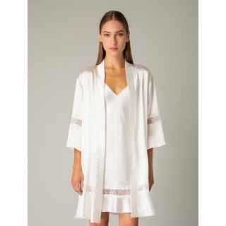 Νυφική Σατέν Ρόμπα με Δαντέλα - Ιβουάρ