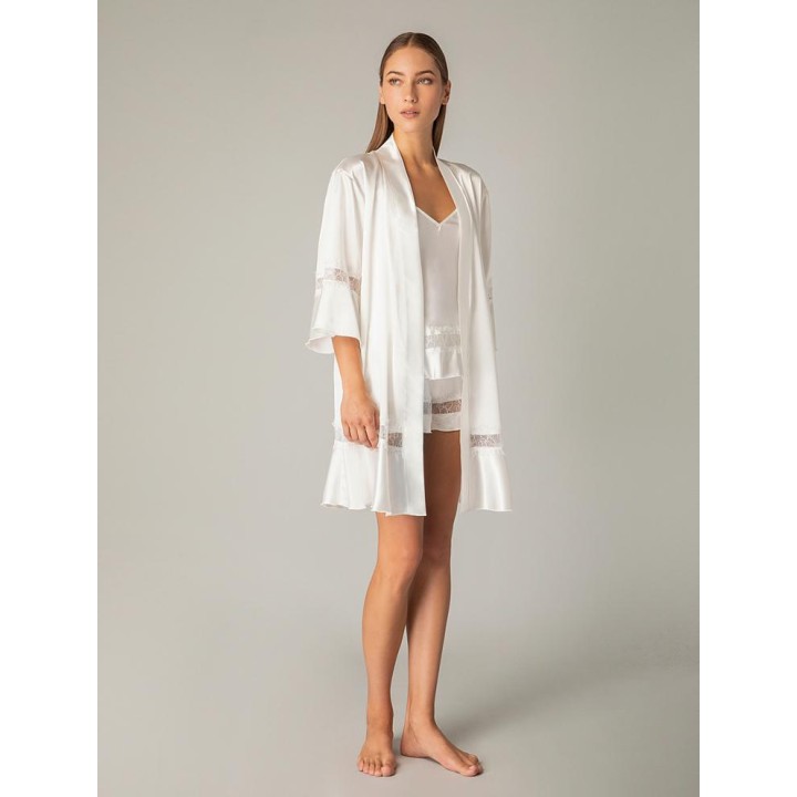 Νυφική Σατέν Ρόμπα με Δαντέλα - Ιβουάρ
