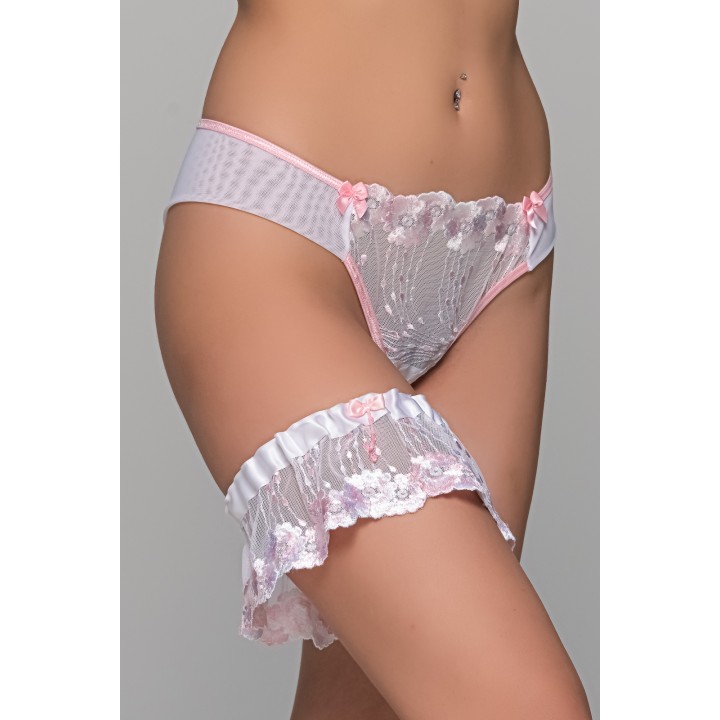 Vintage Νυφική Καλτσοδέτα - Ροζ-Λευκό