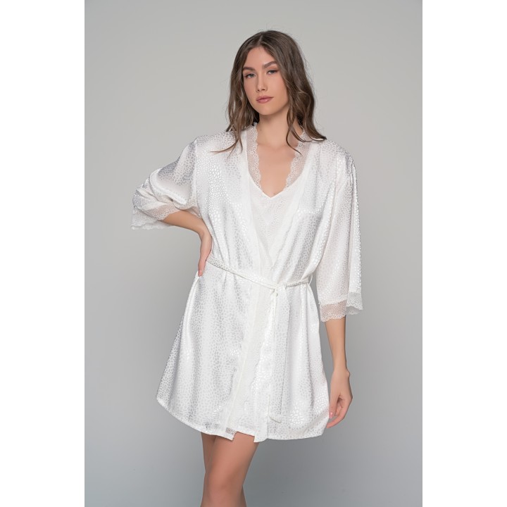 Plus Size Νυφική Ρόμπα Σατέν με Δαντέλα - Ιβουάρ