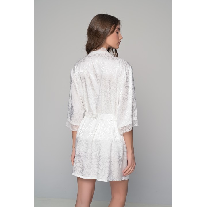 Plus Size Νυφική Ρόμπα Σατέν με Δαντέλα - Ιβουάρ