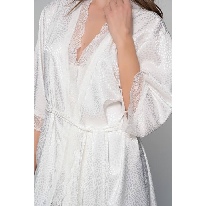 Plus Size Νυφική Ρόμπα Σατέν με Δαντέλα - Ιβουάρ