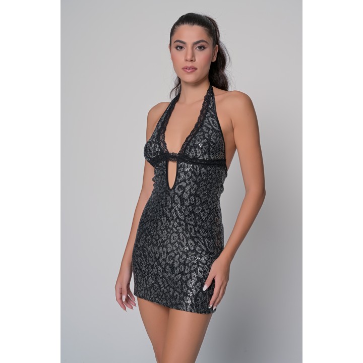 Μίνι Κολλητό Φόρεμα Ύφασμα Λαμέ και Δώρο String - Φίδι