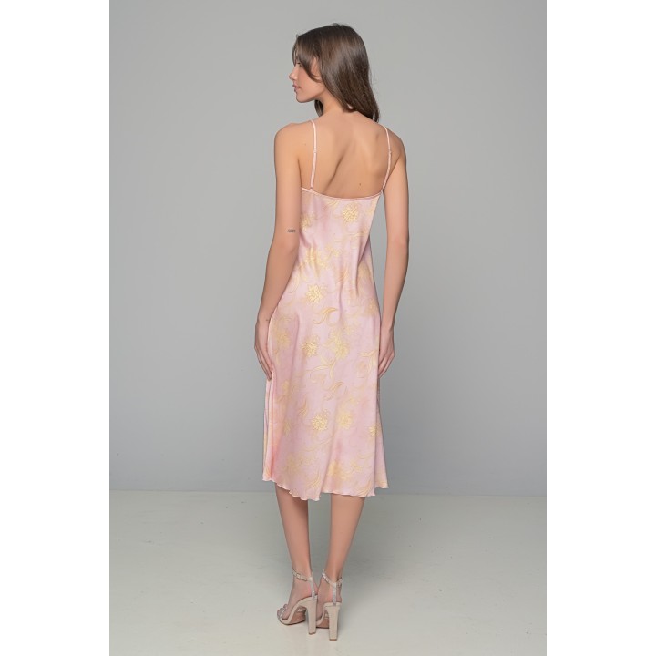 Μάξι Σατέν Φόρεμα Σετ με String - Ροζ