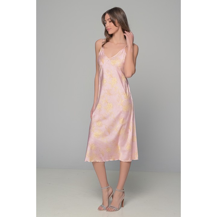 Μάξι Σατέν Φόρεμα Σετ με String - Ροζ