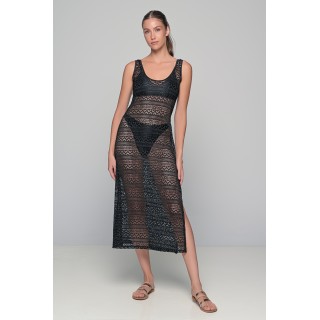 Μακρύ Πλεκτό Φόρεμα Παραλίας - Μαύρο