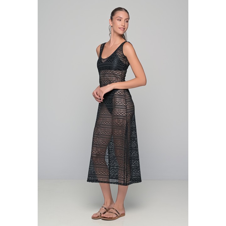 Μακρύ Πλεκτό Φόρεμα Παραλίας - Μαύρο