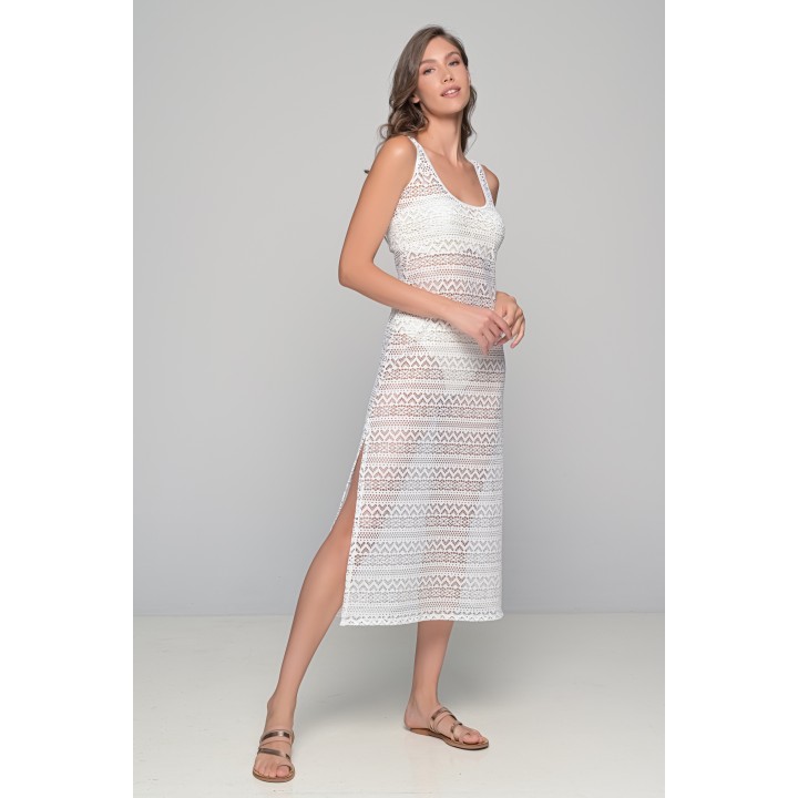 Μακρύ Πλεκτό Φόρεμα Παραλίας - Λευκό