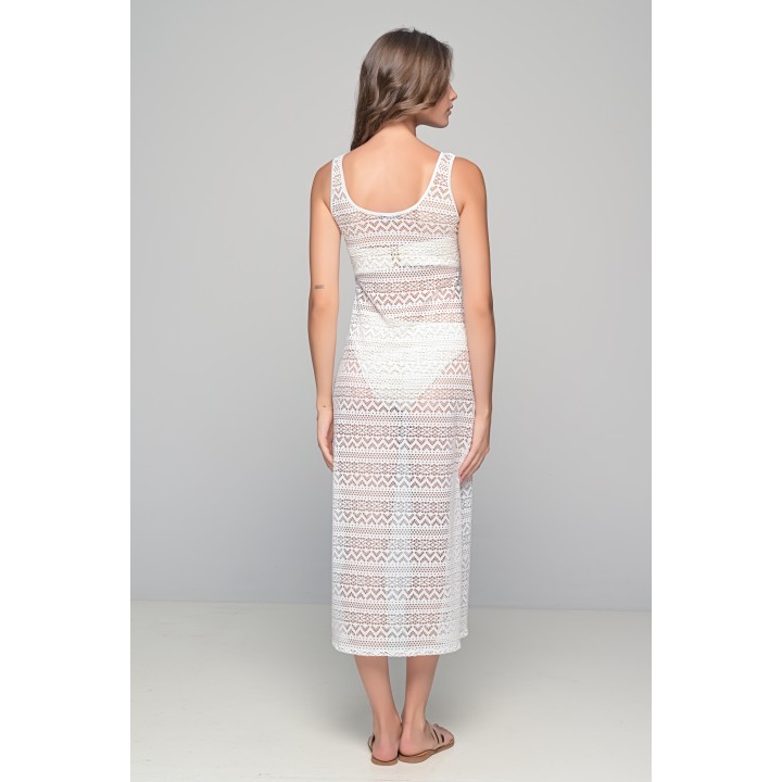 Μακρύ Πλεκτό Φόρεμα Παραλίας - Λευκό