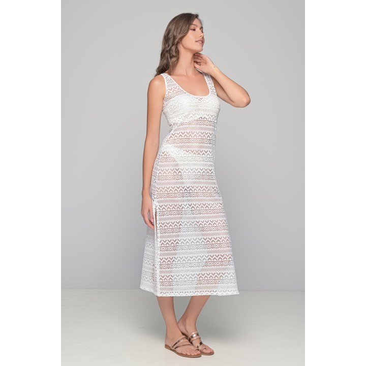 Μακρύ Πλεκτό Φόρεμα Παραλίας - Λευκό