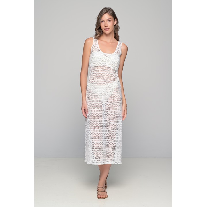 Μακρύ Πλεκτό Φόρεμα Παραλίας - Λευκό