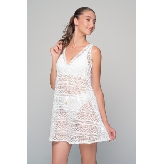 Κοντό Καφτάνι Πλεκτό - Λευκό