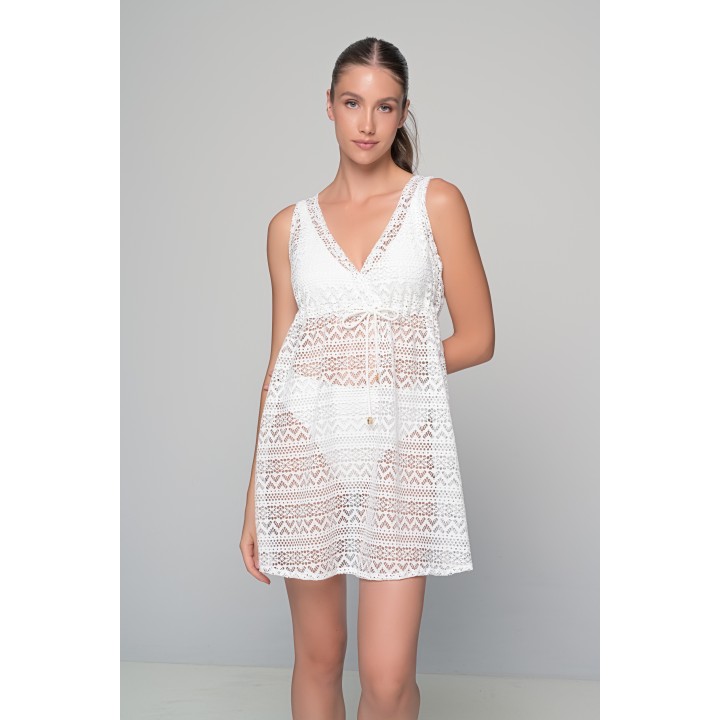 Κοντό Καφτάνι Πλεκτό - Λευκό