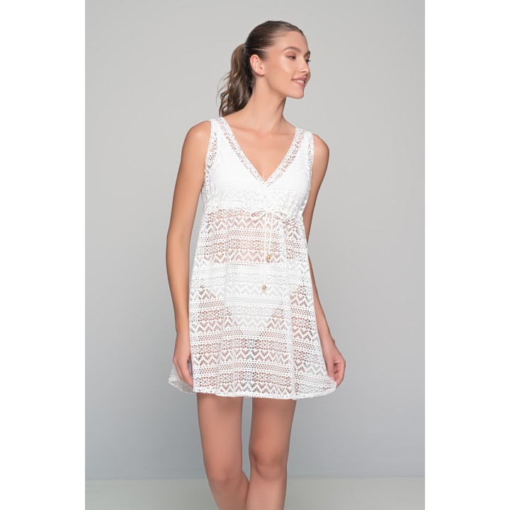 Κοντό Καφτάνι Πλεκτό - Λευκό