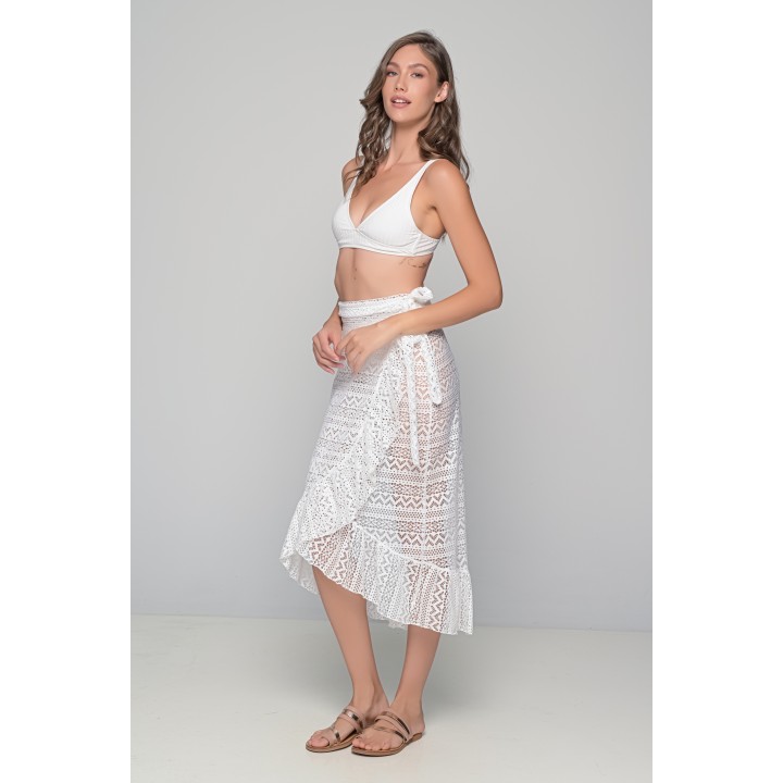 Πλεκτή Φούστα Παρεό - Λευκό