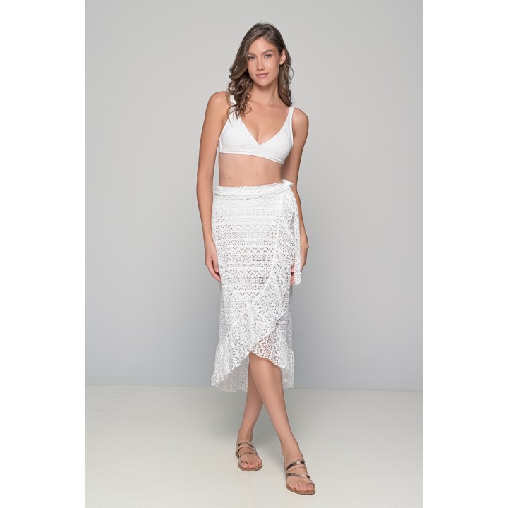 Πλεκτή Φούστα Παρεό - Λευκό