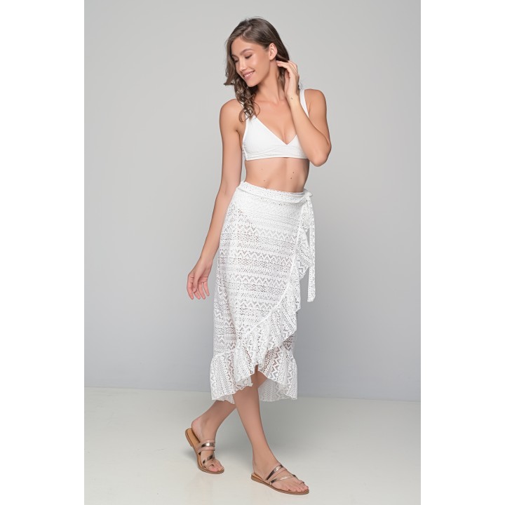 Πλεκτή Φούστα Παρεό - Λευκό