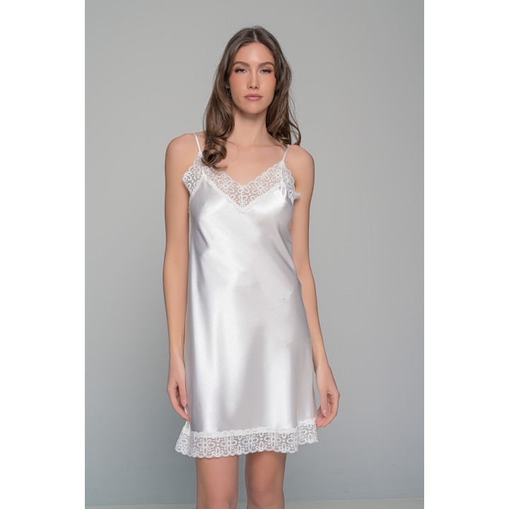 Νυφικό Σατέν Νυχτικάκι με Δαντέλα Σετ με String - Ιβουάρ