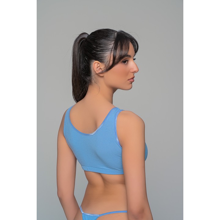 Γυναικείο Μπουστάκι Ύφασμα Rib με Φαρδιά Τιράντα - Indigo