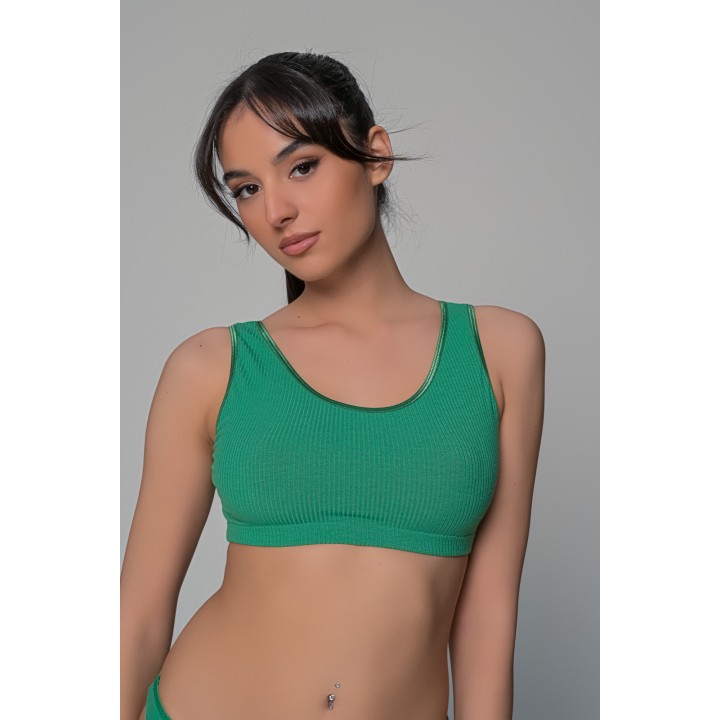 Μπουστάκι Ύφασμα Rib με Φαρδιά Τιράντα - Πράσινο