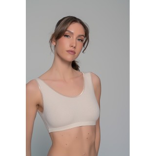 Μπουστάκι Ύφασμα Rib με Φαρδιά Τιράντα - Μπεζ