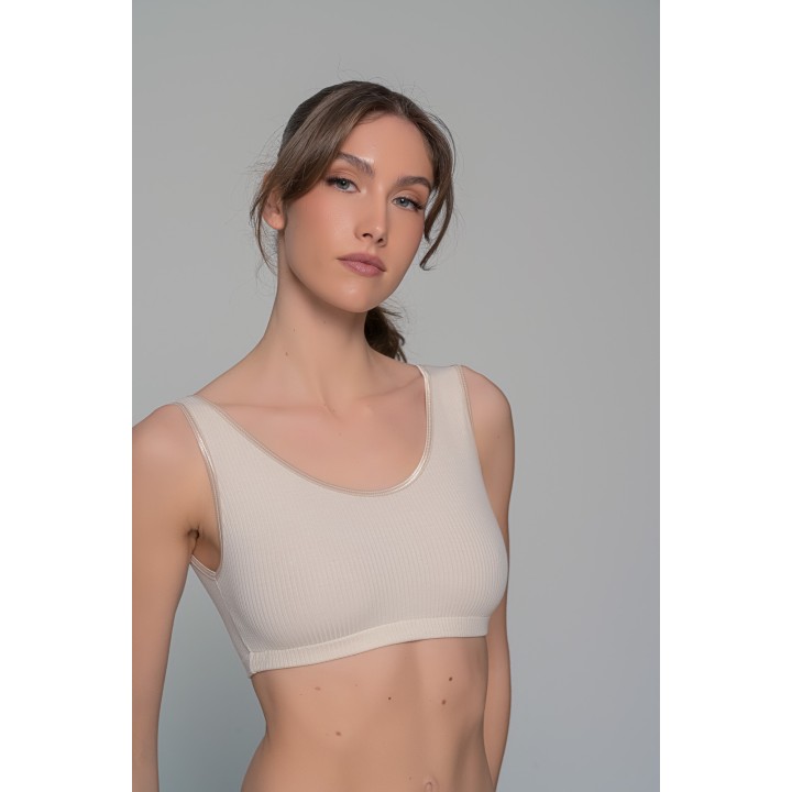 Μπουστάκι Ύφασμα Rib με Φαρδιά Τιράντα - Μπεζ
