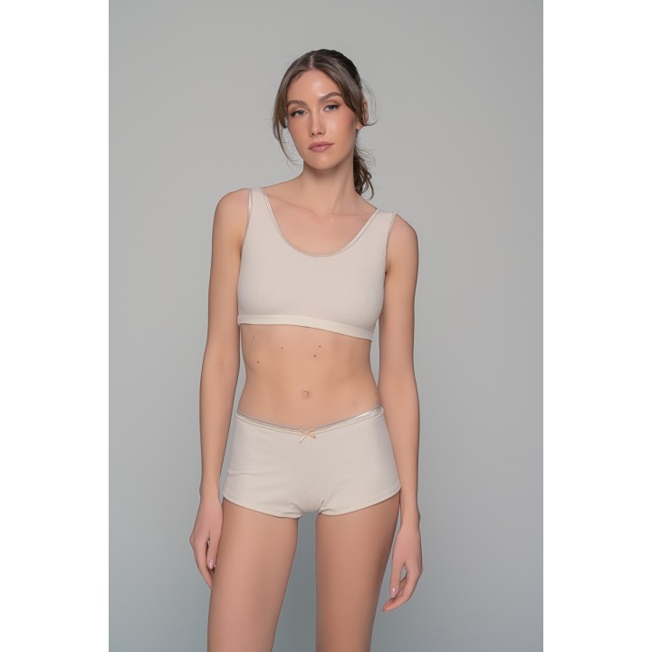 Μπουστάκι Ύφασμα Rib με Φαρδιά Τιράντα - Μπεζ