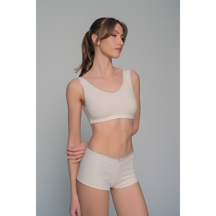 Μπουστάκι Ύφασμα Rib με Φαρδιά Τιράντα - Μπεζ