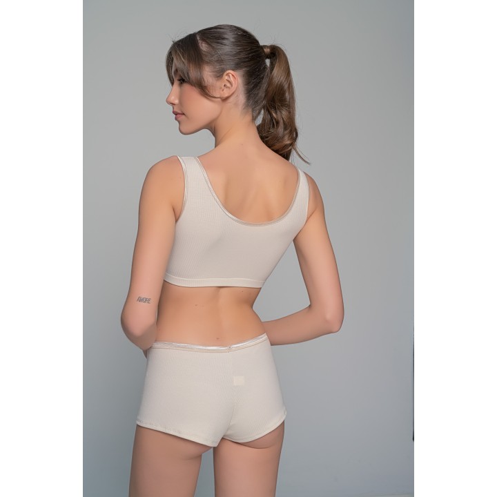 Μπουστάκι Ύφασμα Rib με Φαρδιά Τιράντα - Μπεζ