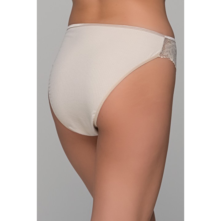 High Leg Σλιπ Ύφασμα Ριπ με Δαντέλα - Μπεζ