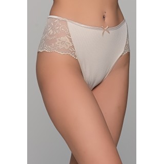 Ψηλόμεσο Σλιπ Μπικίνι Ύφασμα Ριπ και Δαντέλα - Μπεζ