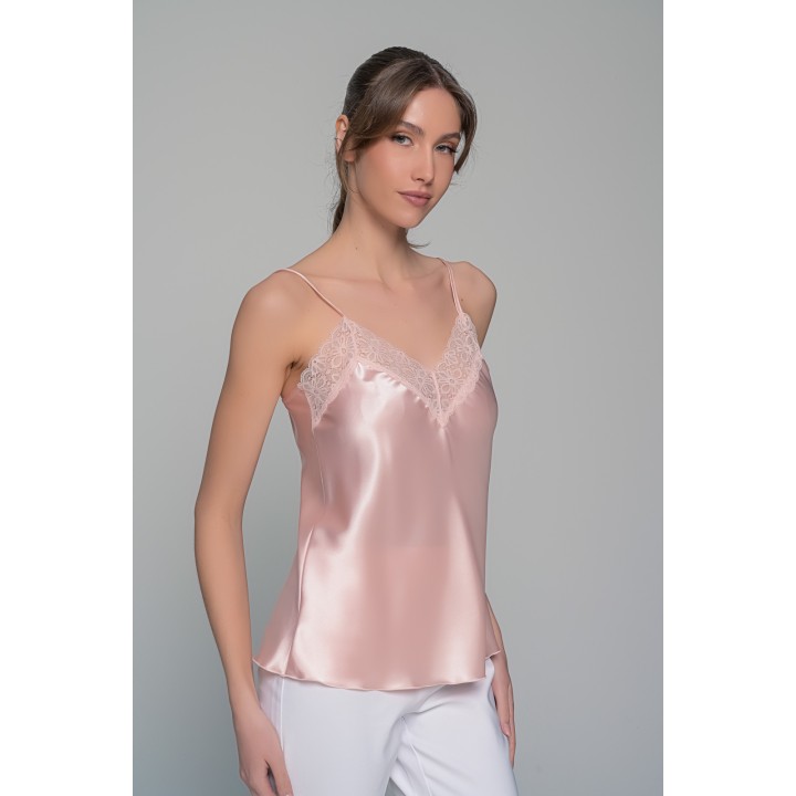 Σατέν Lingerie Top με Δαντέλα - Σομόν