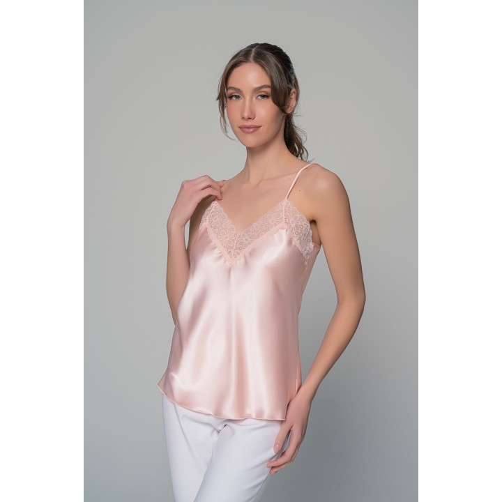 Σατέν Lingerie Top με Δαντέλα - Σομόν
