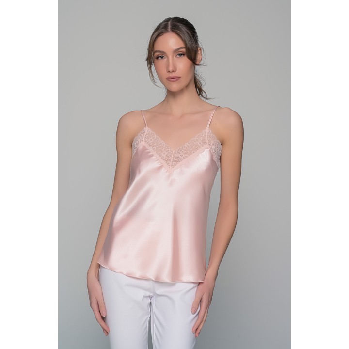 Σατέν Lingerie Top με Δαντέλα - Σομόν