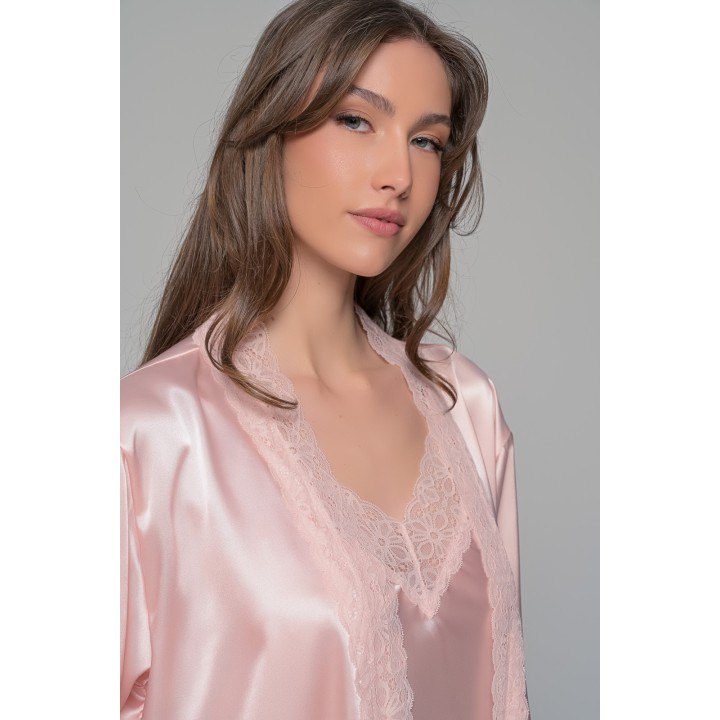 Σατέν Lingerie Top με Δαντέλα - Σομόν