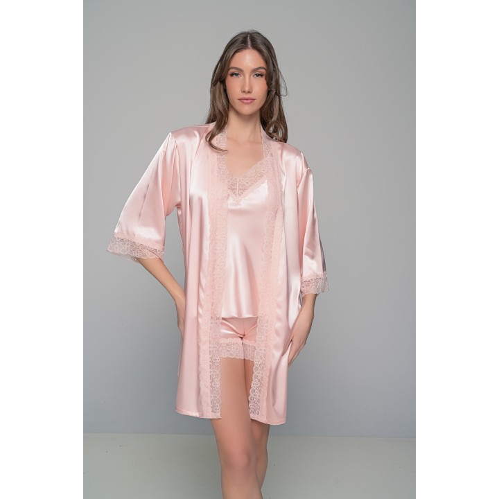 Σατέν Lingerie Top με Δαντέλα - Σομόν