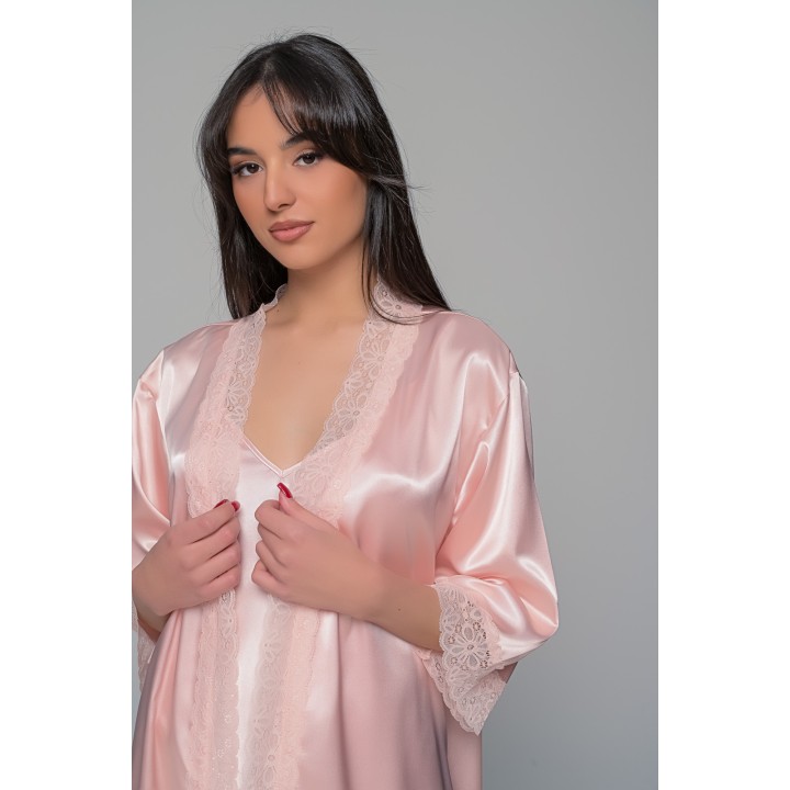 Σατέν Lingerie Top με Δαντέλα - Σομόν