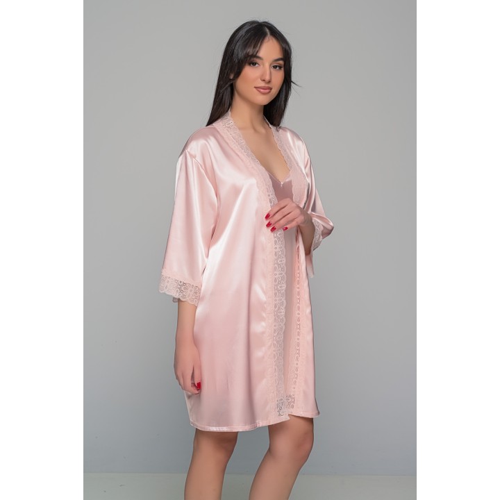 Σατέν Lingerie Top με Δαντέλα - Σομόν