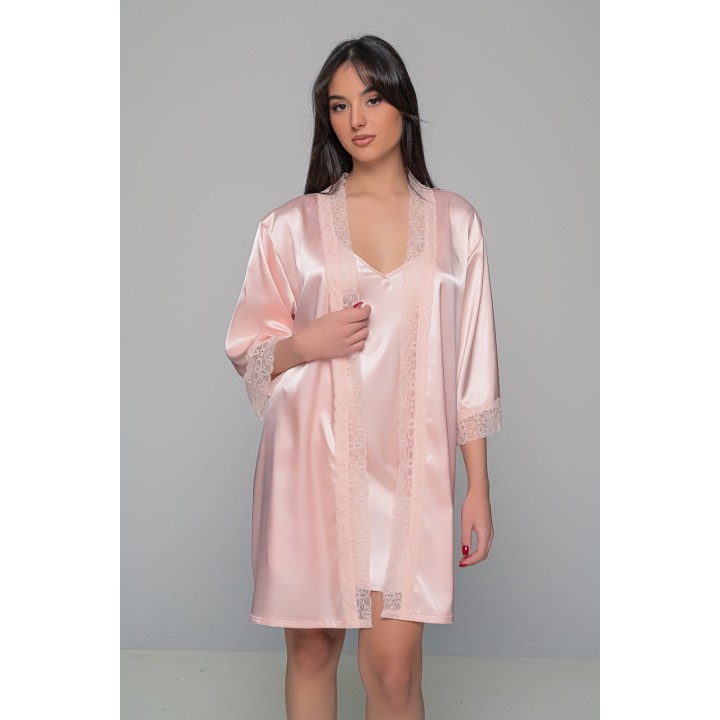 Σατέν Lingerie Top με Δαντέλα - Σομόν