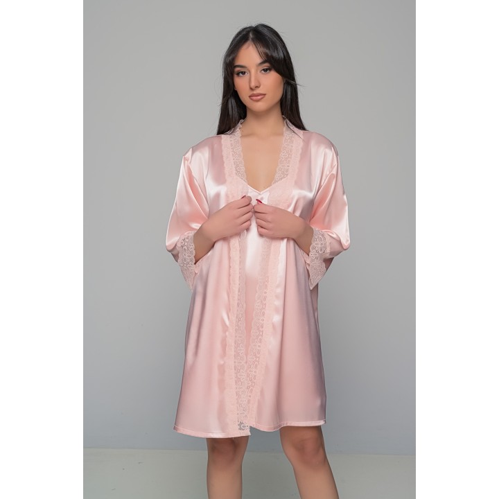 Σατέν Lingerie Top με Δαντέλα - Σομόν