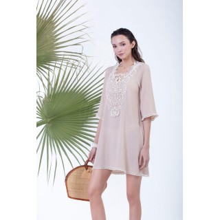 Καφτάνι Rayon με Διακοσμητικό Μοτίφ - Μπεζ